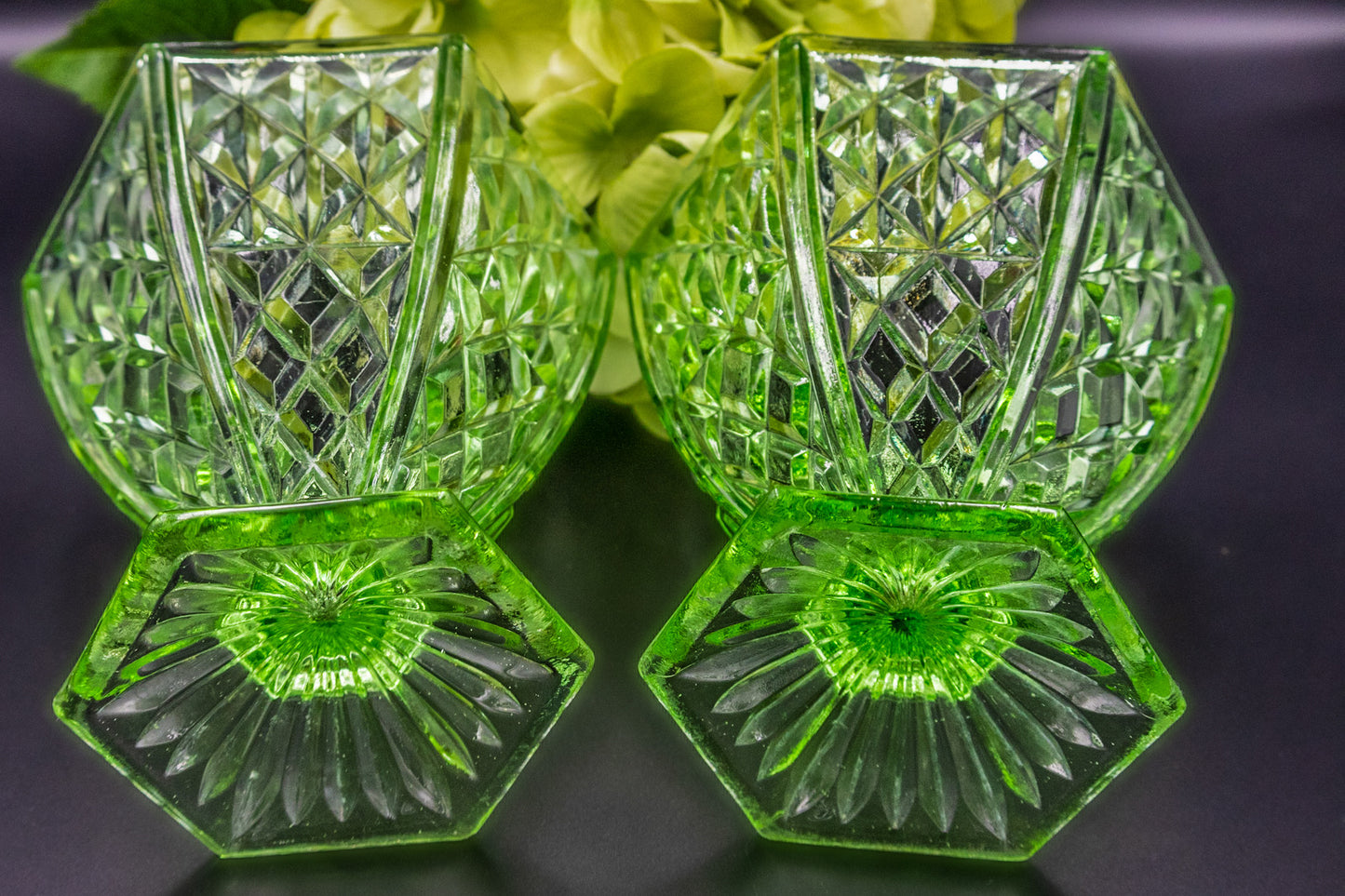 Pair of Green Depression Glass Vases