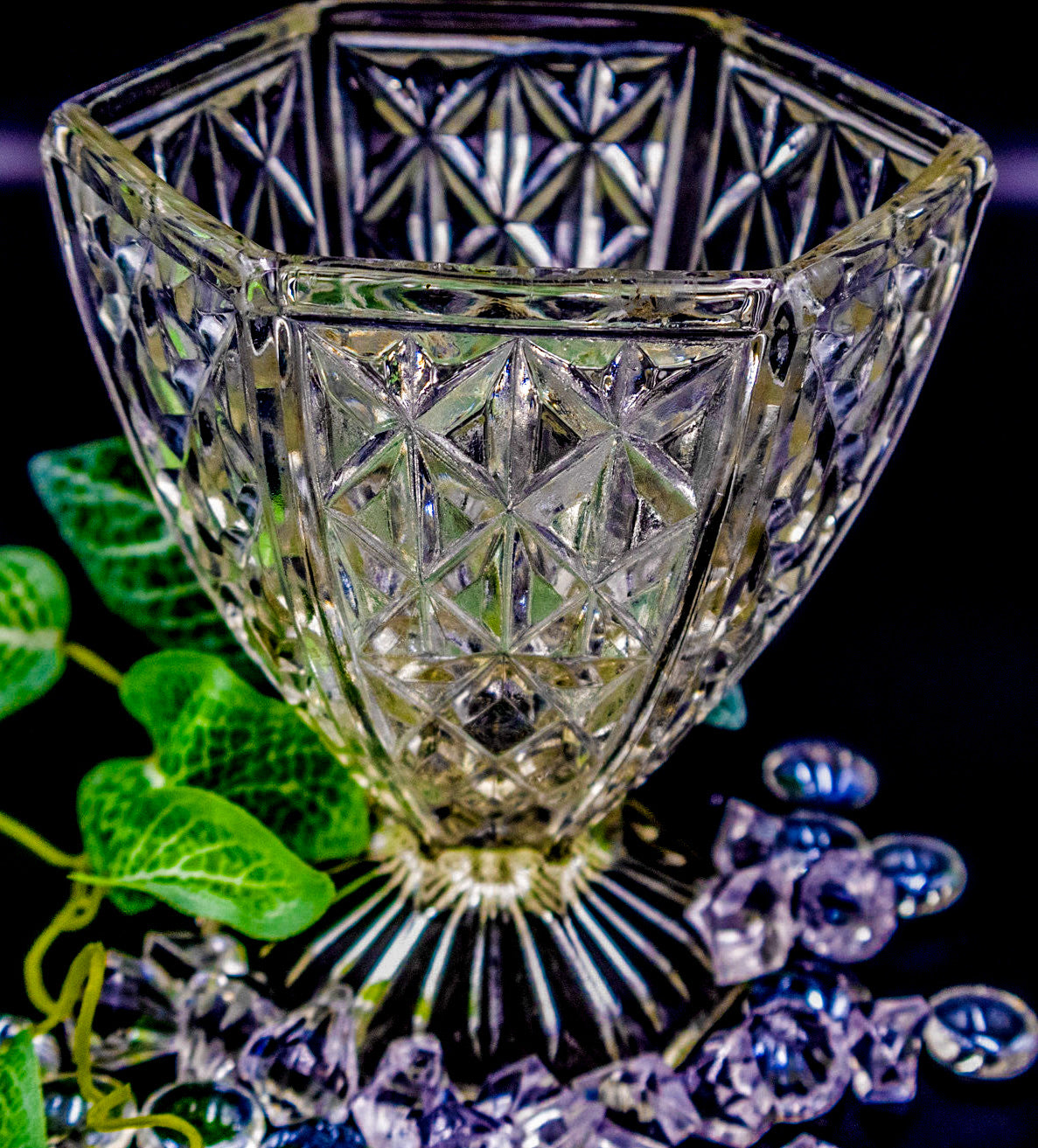Hexagonal Depression Glass Vase